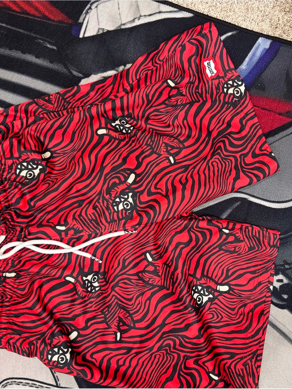 Icecream Red and Black Zebra-Print Kids Shorts with Drawstring